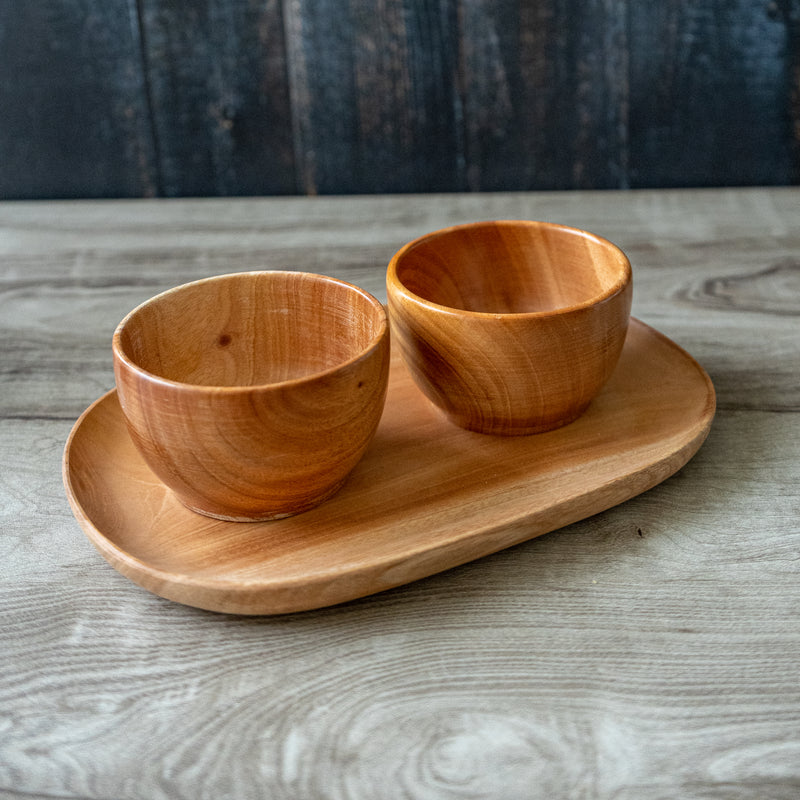 Neem Wood Snack Bowls with a Serving Tray