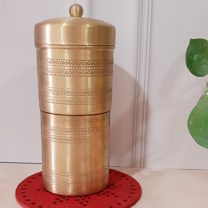 Premium Brass/Peetal Hand Etched Filter coffee Maker (Medium, Suitable for 4)-Kansa-Fabartistry