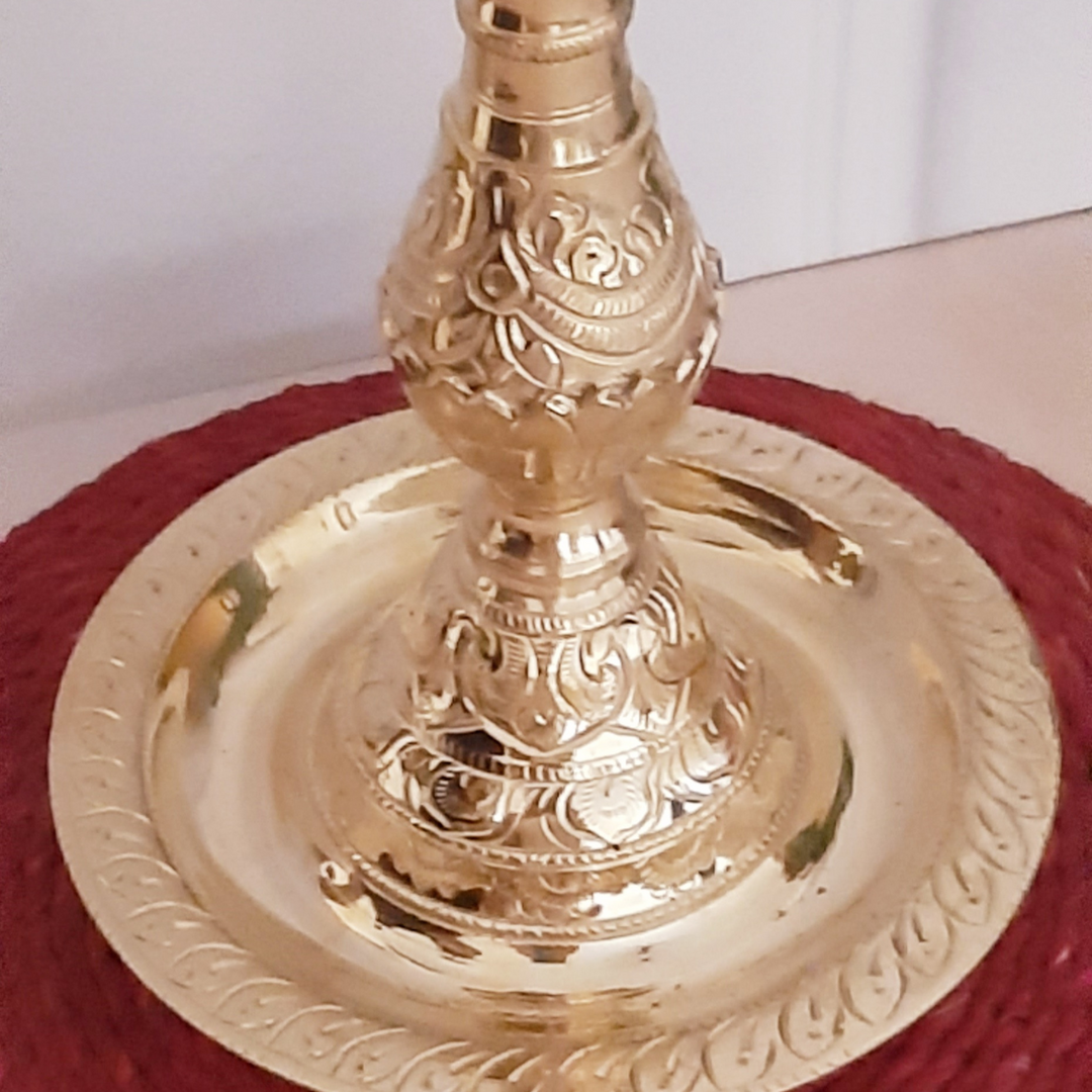 Premium Hand Etched Brass/Peetal Kuthuvilakku(Lamp, 12 Inches)-Brass-Fabartistry