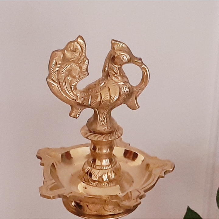 Premium Hand Etched Brass/Peetal Kuthuvilakku(Lamp, 12 Inches)-Brass-Fabartistry