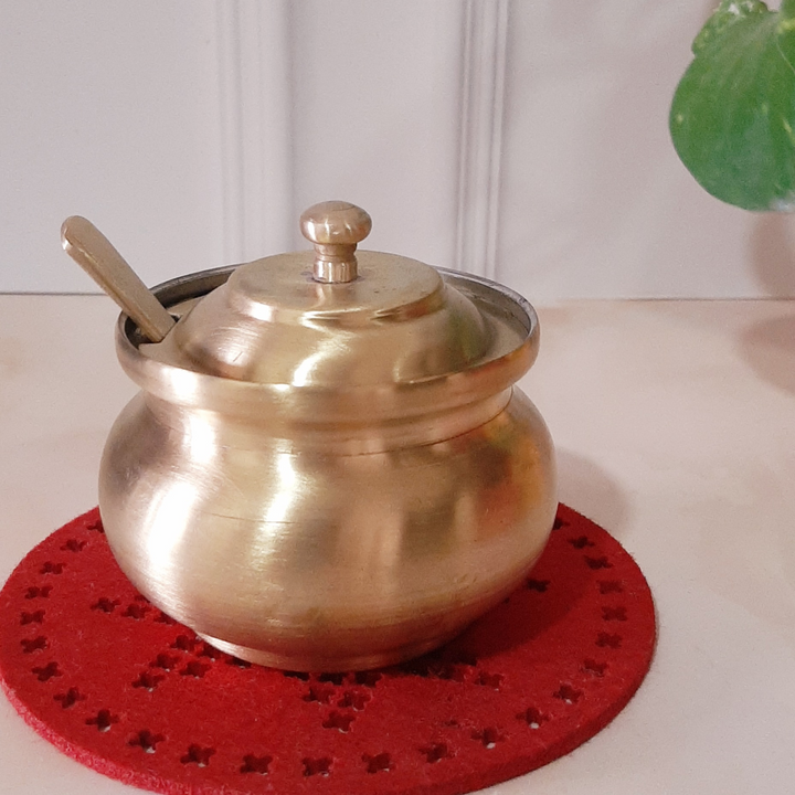 Premium Brass/Peetal Ghee/Oil Pot with Tin coating(180 ml,Antique Finish)-Kansa-Fabartistry