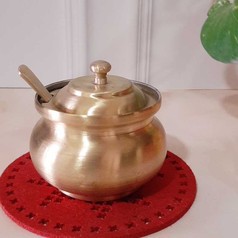 Premium Brass/Peetal Ghee/Oil Pot with Tin coating(180 ml,Antique Finish)