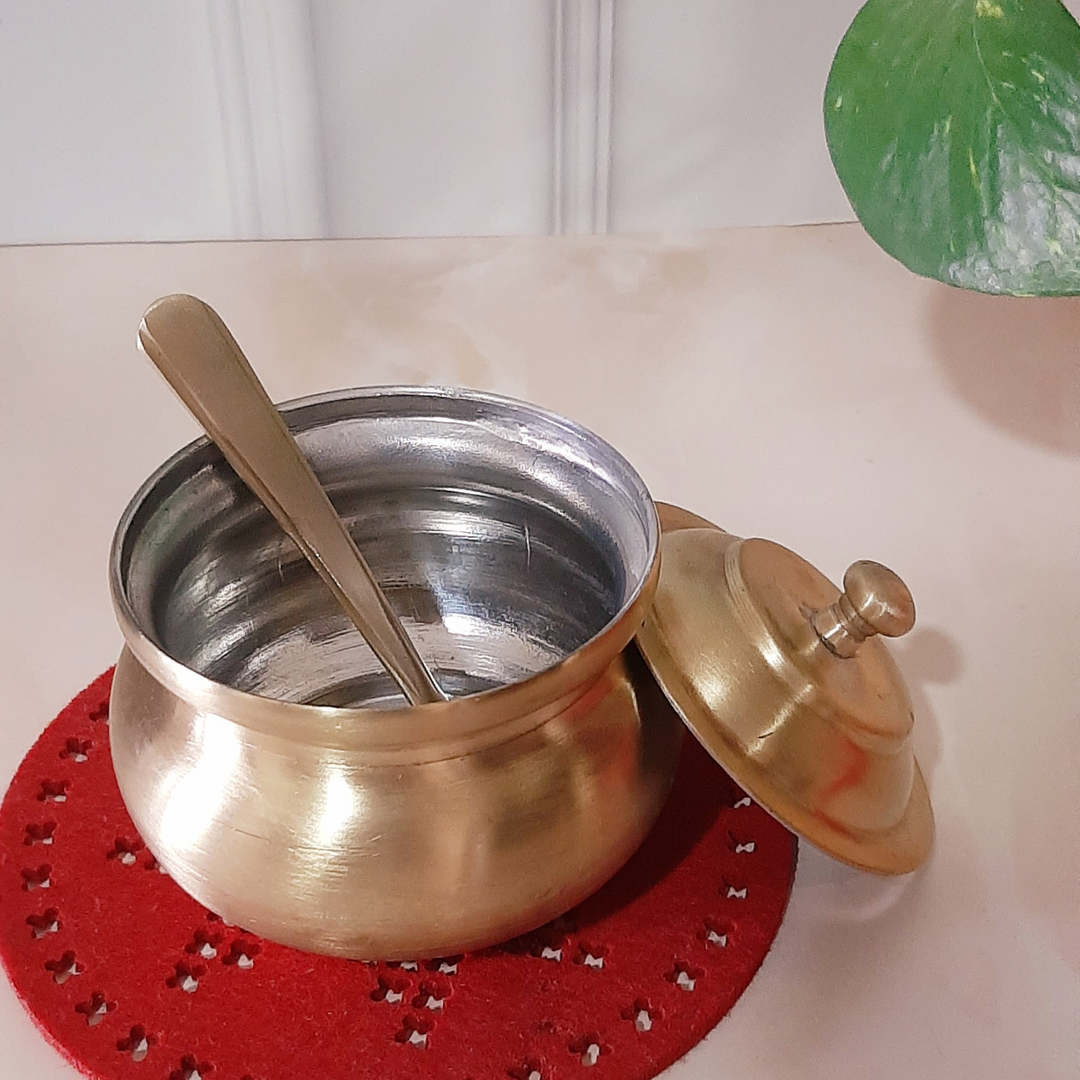 Premium Brass/Peetal Ghee/Oil Pot with Tin coating(180 ml,Antique Finish)-Kansa-Fabartistry