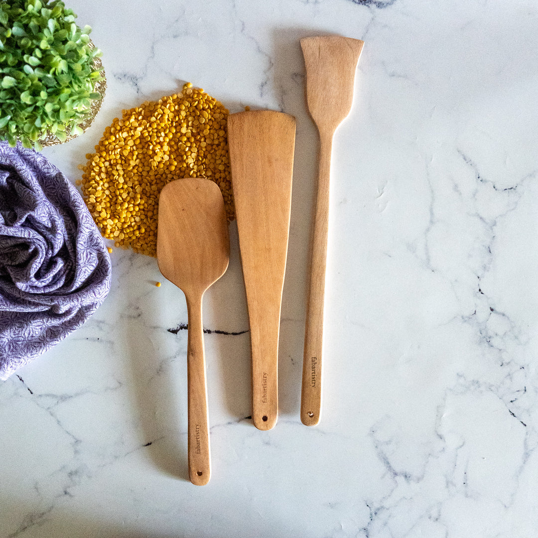 100% Pure Neem Wood Flip Ladles(Pack of 3,Brown)