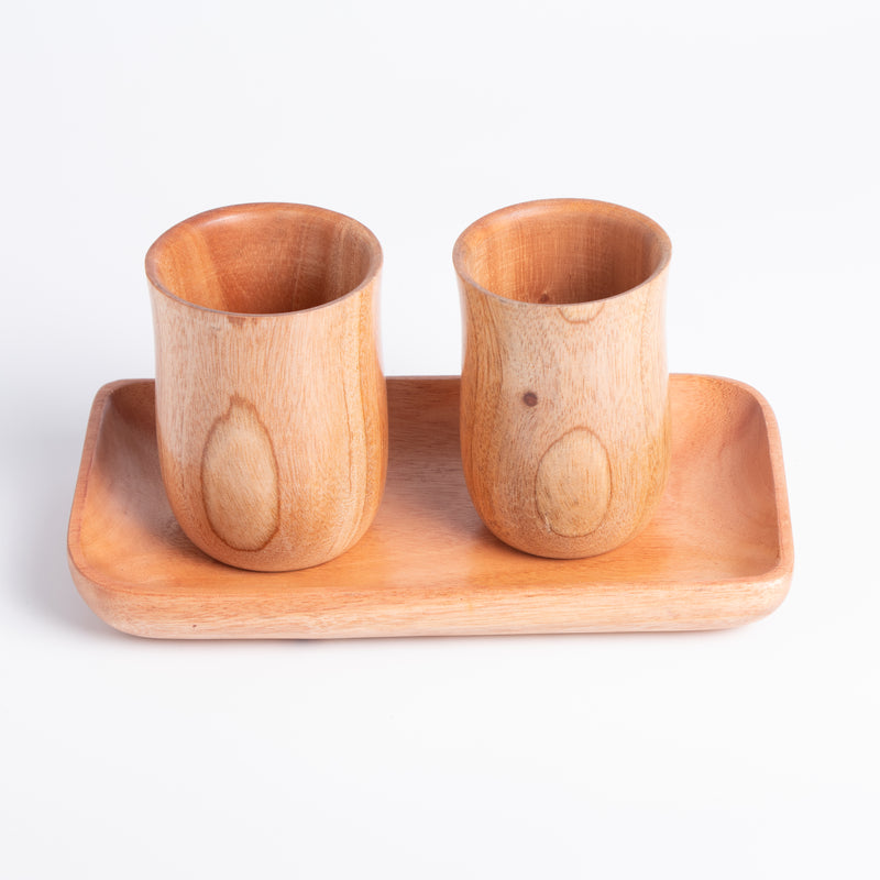 Neem Wood Water Tumblers with Tray(200 ml)