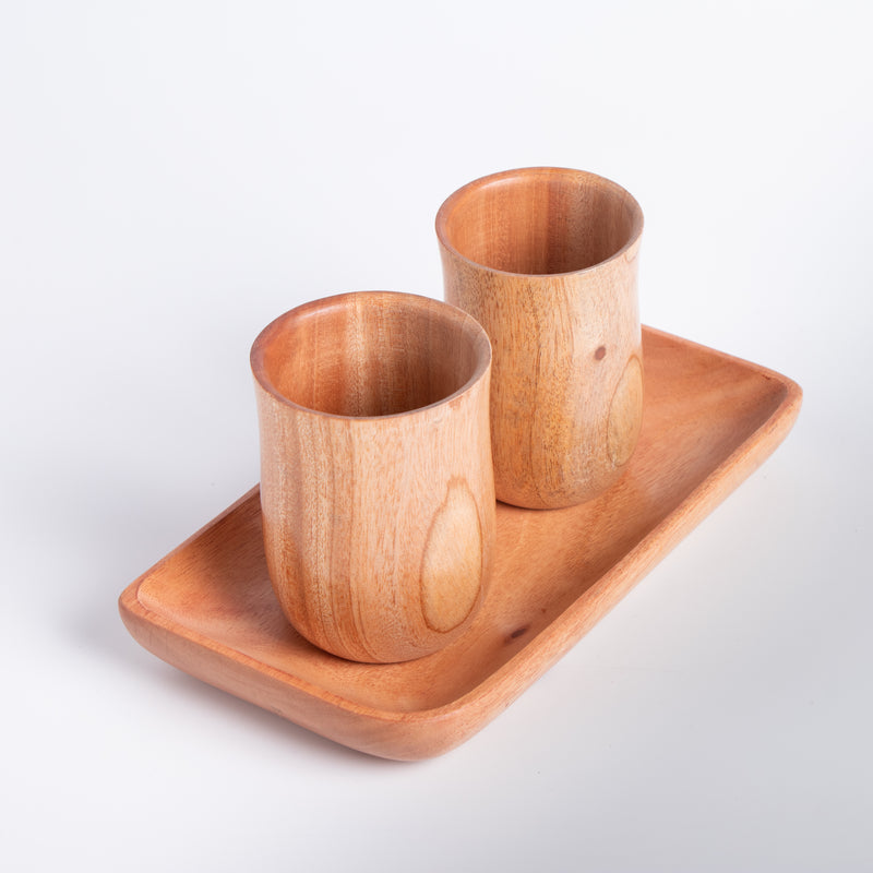 Neem Wood Water Tumblers with Tray(200 ml)