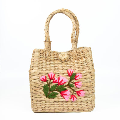 Natural Kuana Grass Hand Embroidered Picnic/Shopping Baskets