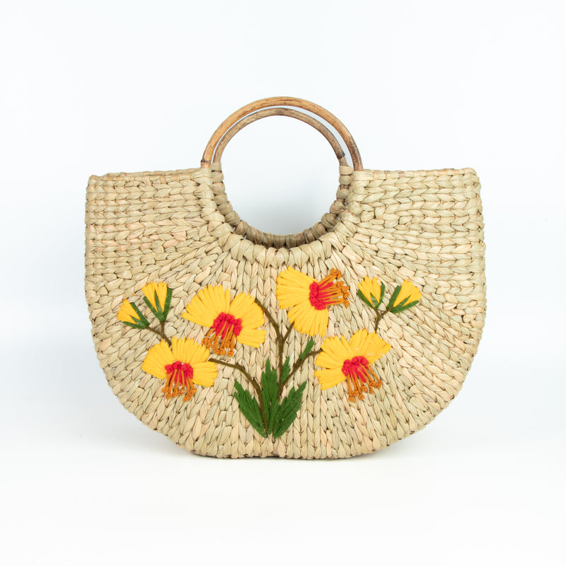 Natural Kuana Grass Picnic Embriodered  U Basket