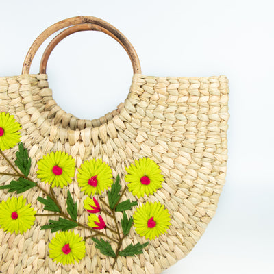 Natural Kuana Grass Picnic Embriodered  U Basket