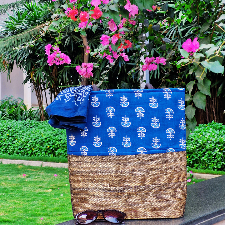 Banana Fiber Tote Bag for Women | Printed Multipurpose Banana Fiber Bags | Cute HandBag for Girls | Blue Color-Banana Fiber-Fabartistry