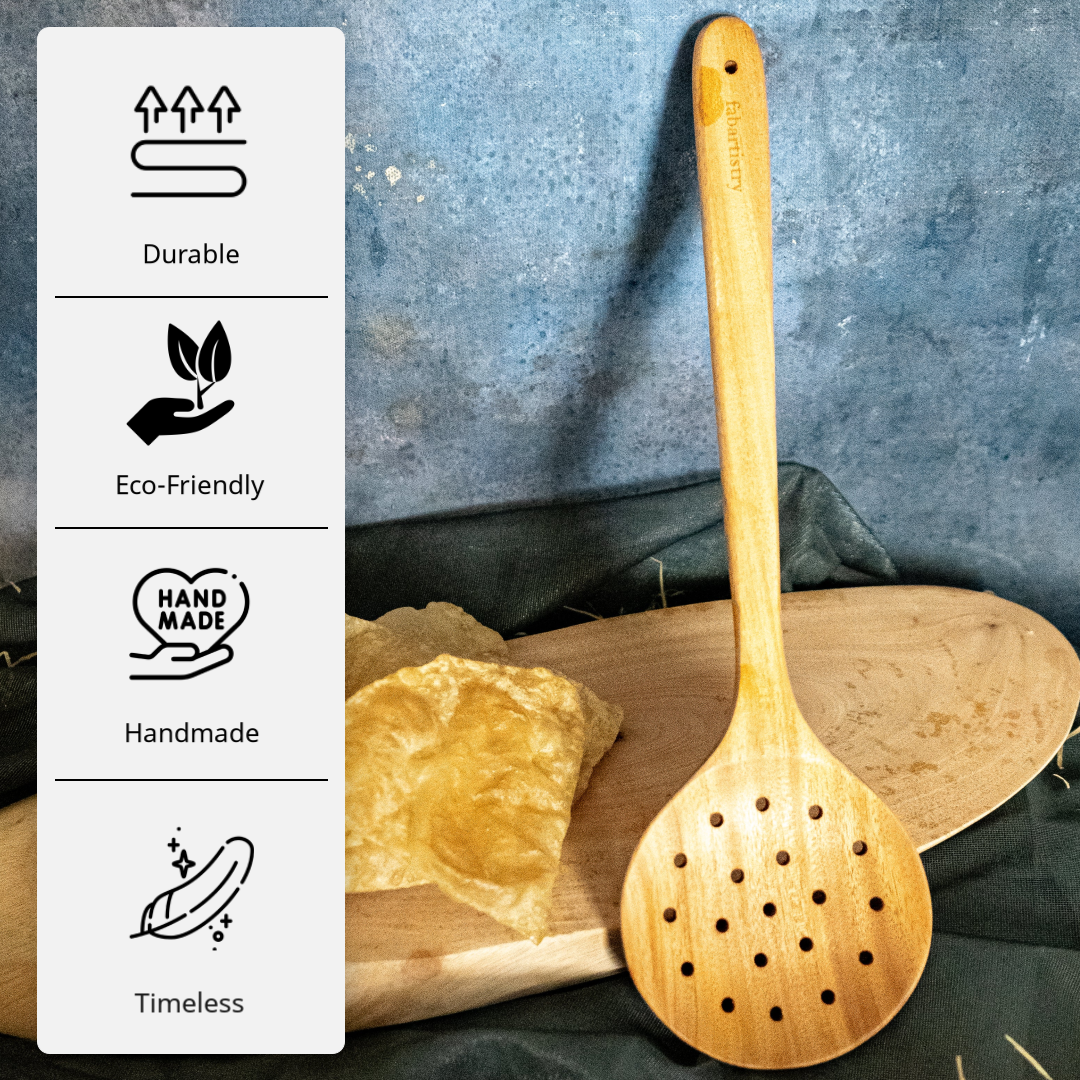 Pure Neem Wood Skimmer Frying Spoon (14*4 inches) freeshipping - fabartistry