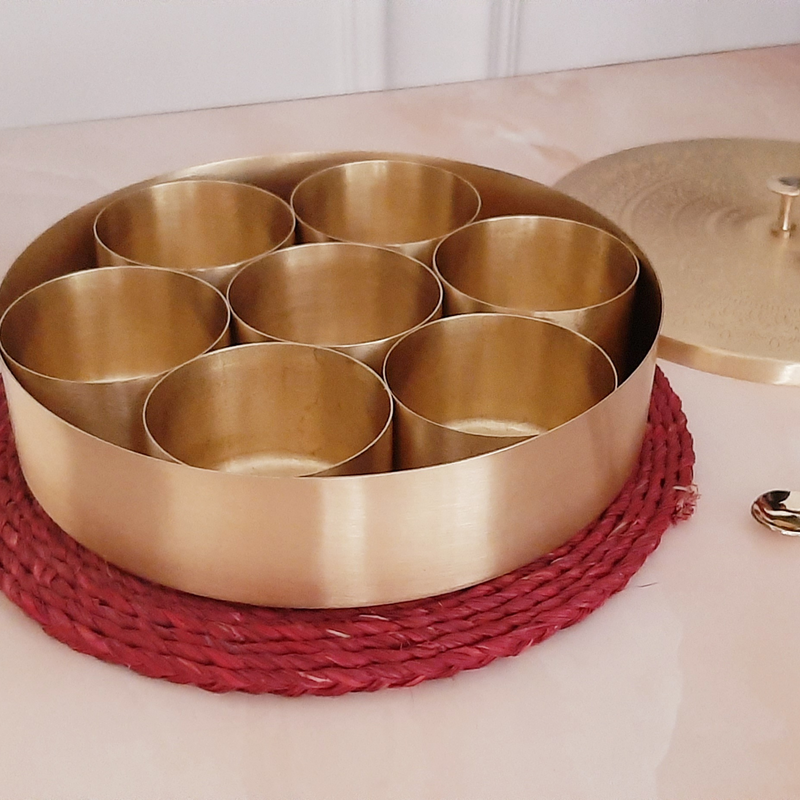 Premium Brass/Peetal Masala Box (7 Inches)