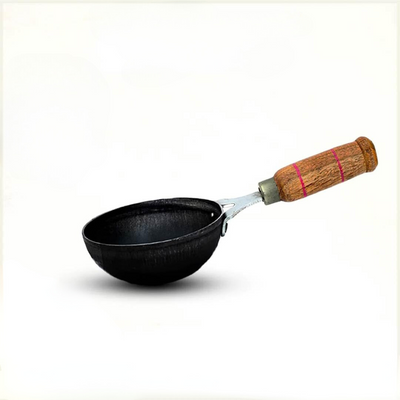 Iron Tadka Pan 100% Natural & Toxin Free with Wooden Handle(5")