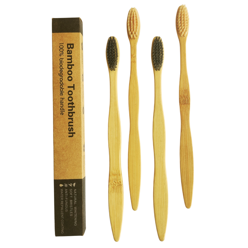 Natural Bamboo Toothbrush Set of 4 (2 Charcoal bristles, 2 Bamboo bristles) freeshipping - fabartistry