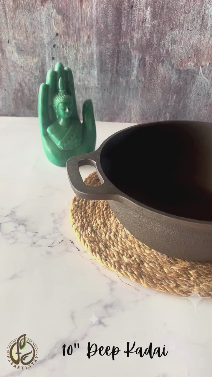 Pre-Seasoned Cast Iron Deep Kadai (10 Inches)
