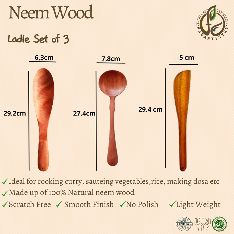 Neem Wood Ladles Set of 3 (Biriyani ,Vegetables and Sauté)