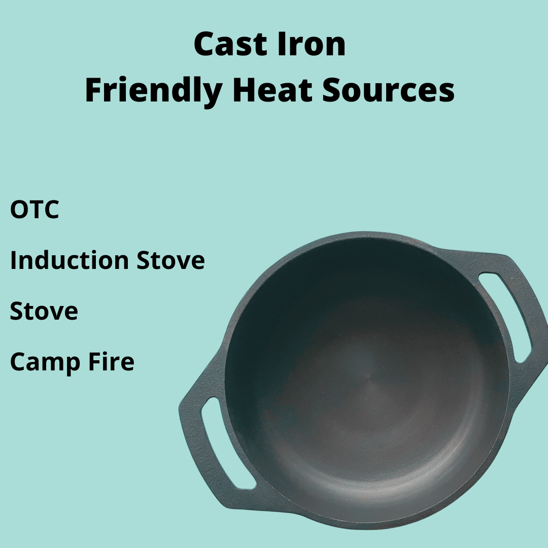 Pre-seasoned Cast Iron Flat Base Kadai (9")-Cast Iron-Fabartistry