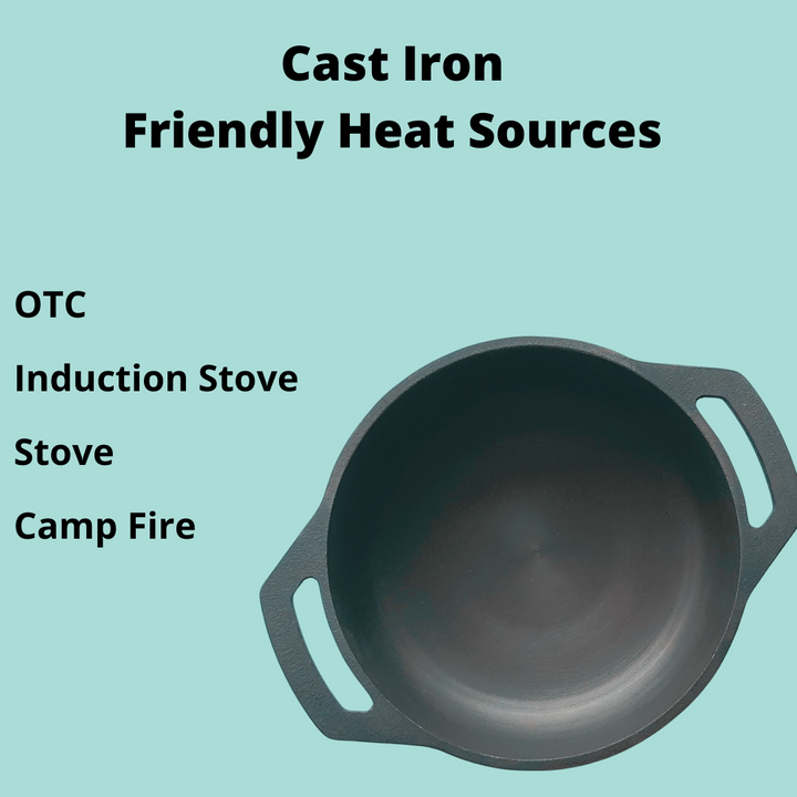 Pre-seasoned Cast Iron Flat Base Kadai (9")-Cast Iron-Fabartistry