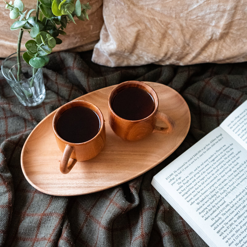 Neem Wood Tea/Coffee Cups with a Serving Tray