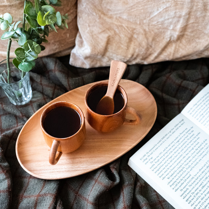 Neem Wood Tea/Coffee Cups with a Serving Tray