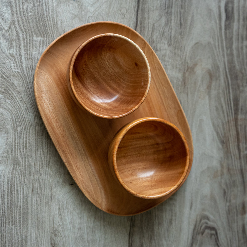 Neem Wood Snack Bowls with a Serving Tray