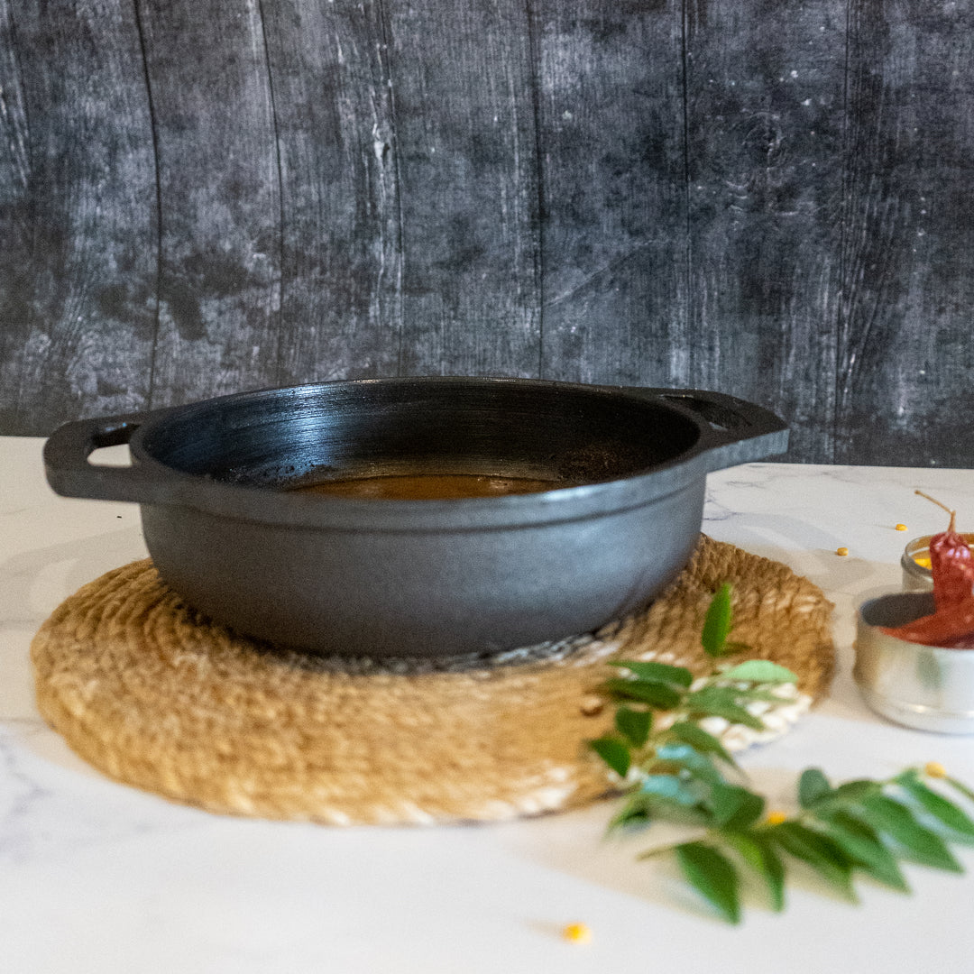Pre-seasoned Cast Iron Flat Base Kadai (9")-Cast Iron-Fabartistry
