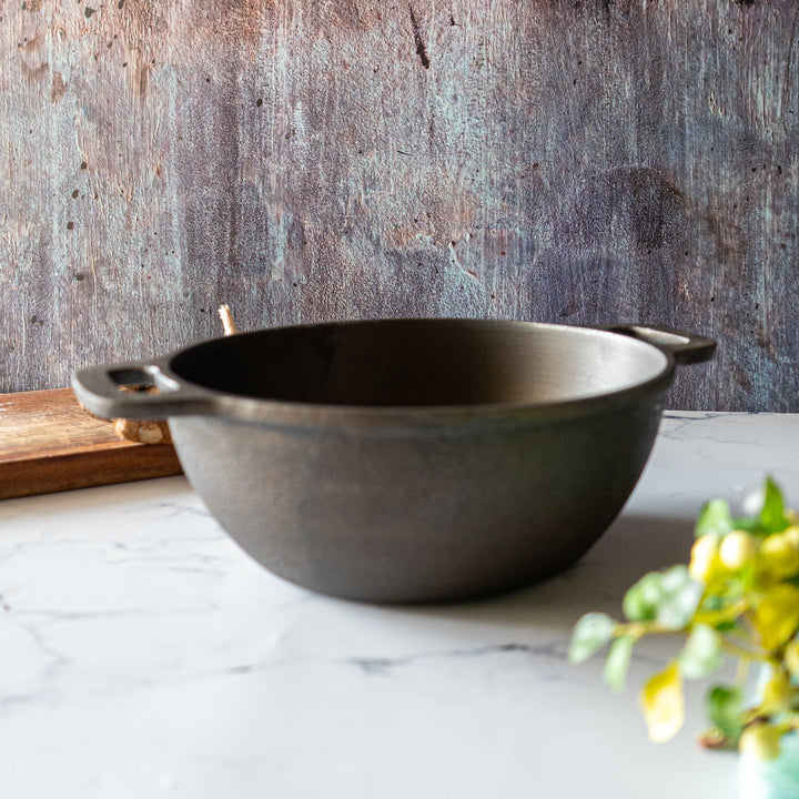 Pre-Seasoned Cast Iron Deep Kadai (10 Inches)-Cast Iron-Fabartistry