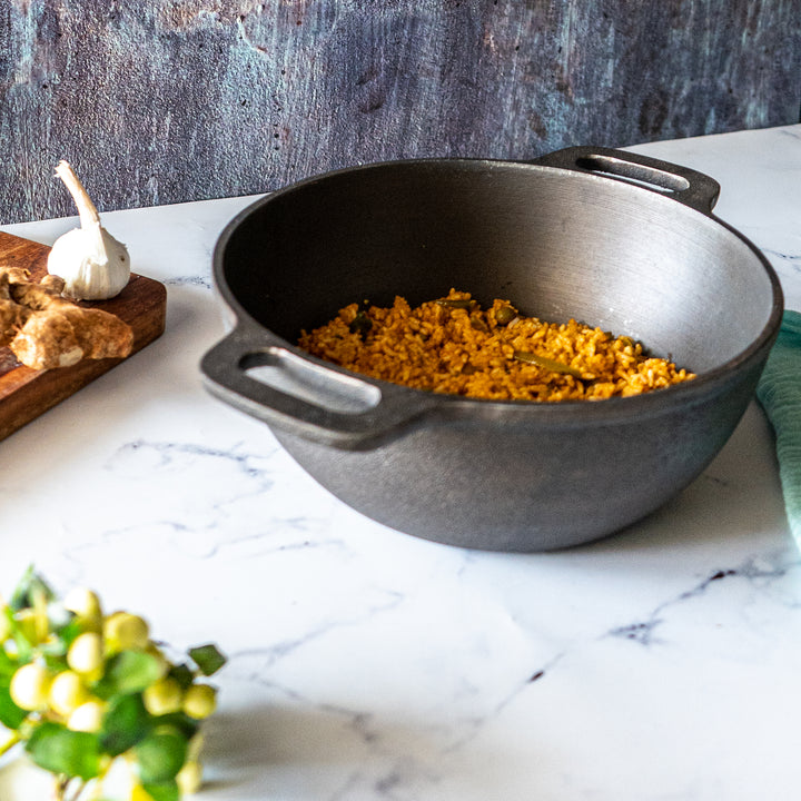 Pre-Seasoned Cast Iron Deep Kadai (10 Inches)-Cast Iron-Fabartistry