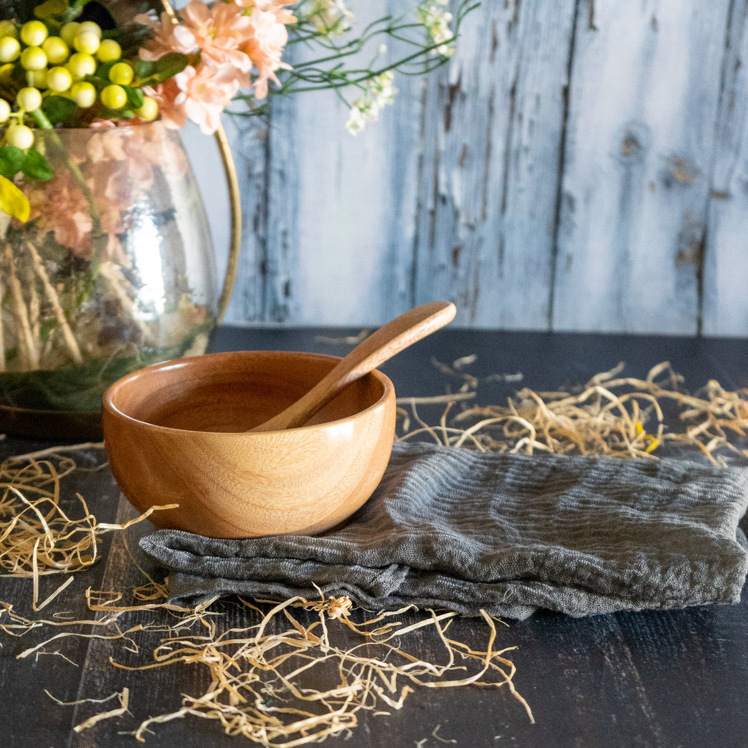 Neem Wood Soup Bowl with Soup Spoon