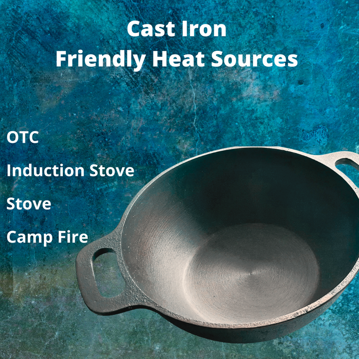 Pre-Seasoned Cast Iron Deep Kadai (10 Inches)-Cast Iron-Fabartistry