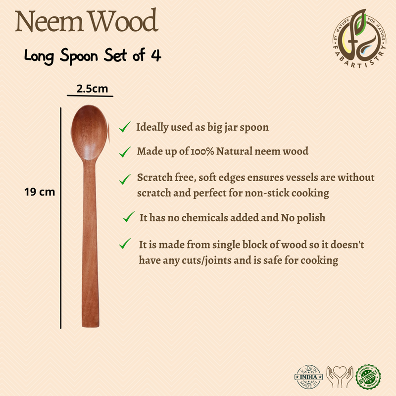 Neem Wood Long Spoon Set Of 4