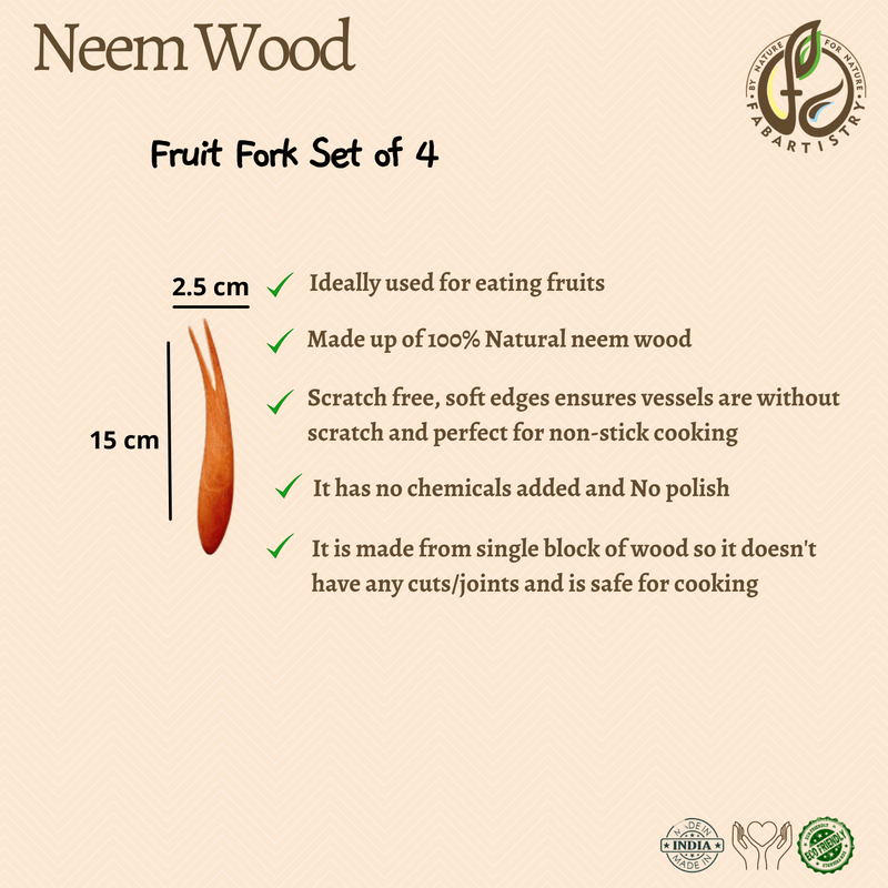 Neem Wood Fruit Forks Set of 4