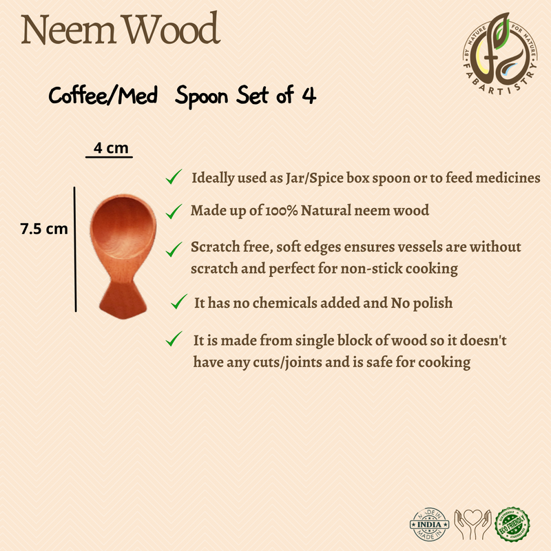 Neem Wood Condiment/Coffee Spoons Set of 4