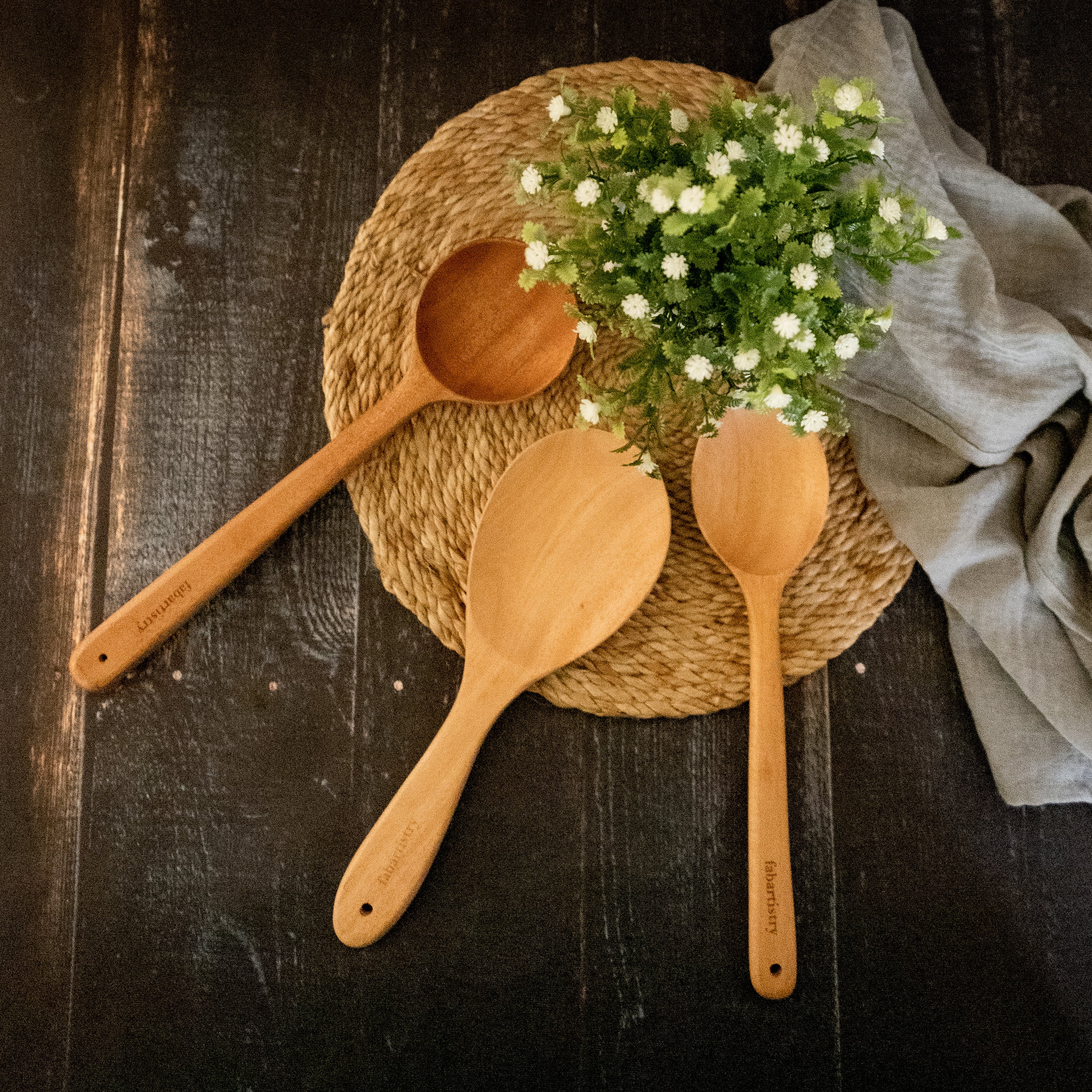 Pure Neem Wood Kitchen Ladles Set of 3 (Rice ,Curry, Vegetables ...