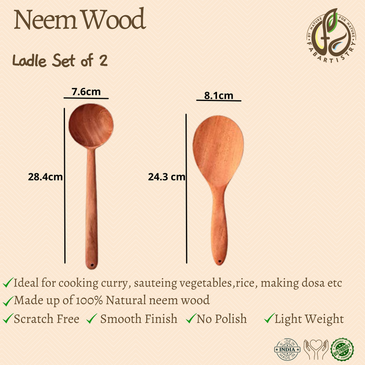 Neem Wood Ladles Set of 2 (Rice &amp; Curry)