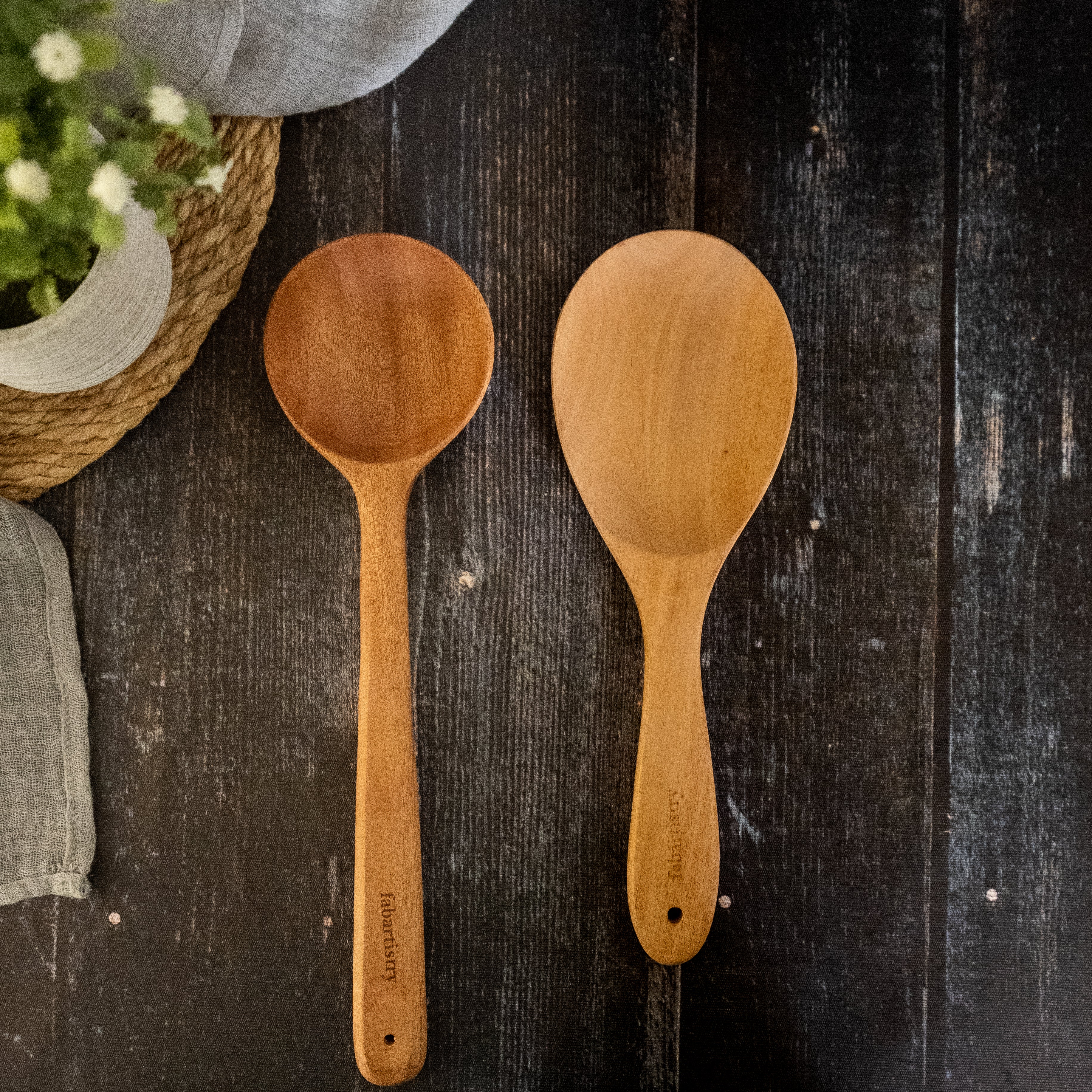 Pure Neem Wood Kitchen Ladles for Rice and Curry – fabartistry