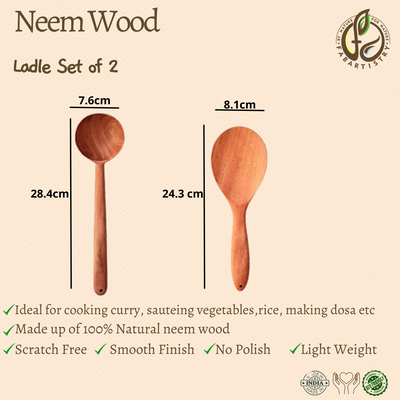 Neem Wood Ladles Set of 2 (Rice & Curry)