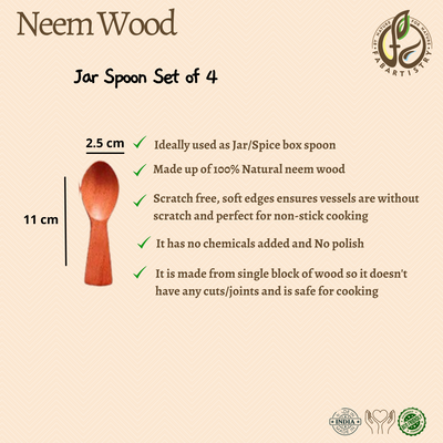 Neem Wood Condiment/Jar Spoons Set of 4
