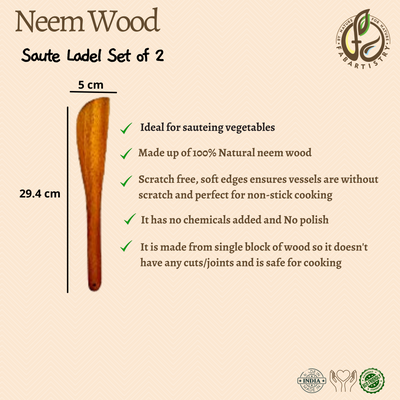 Pure Neem Wood Kitchen Sauté Ladles Pack of 2 freeshipping - fabartistry
