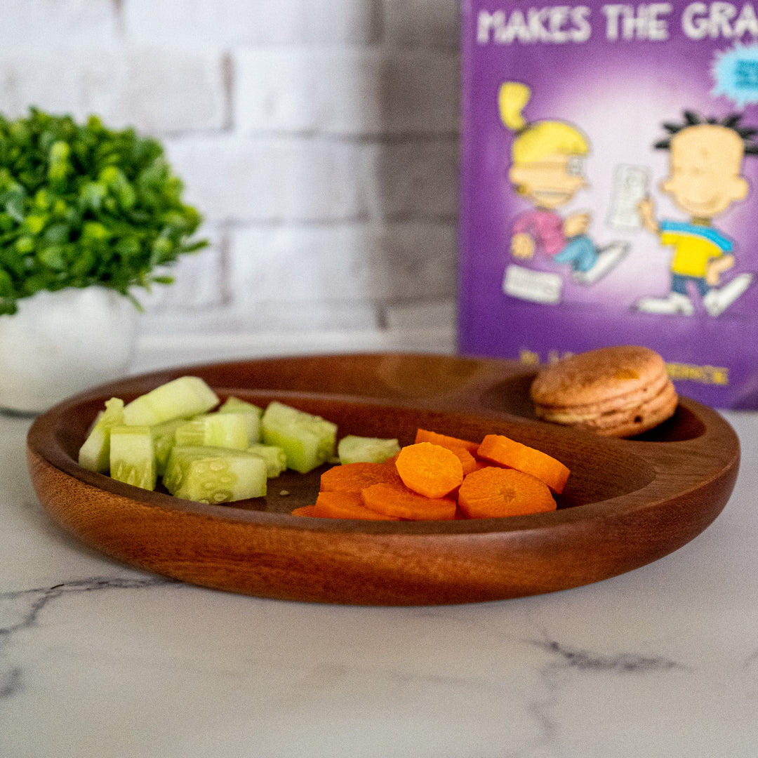 Neem Wood Dinner Plate With Partition For Kids