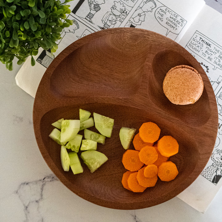Neem Wood Dinner Plate With Partition For Kids