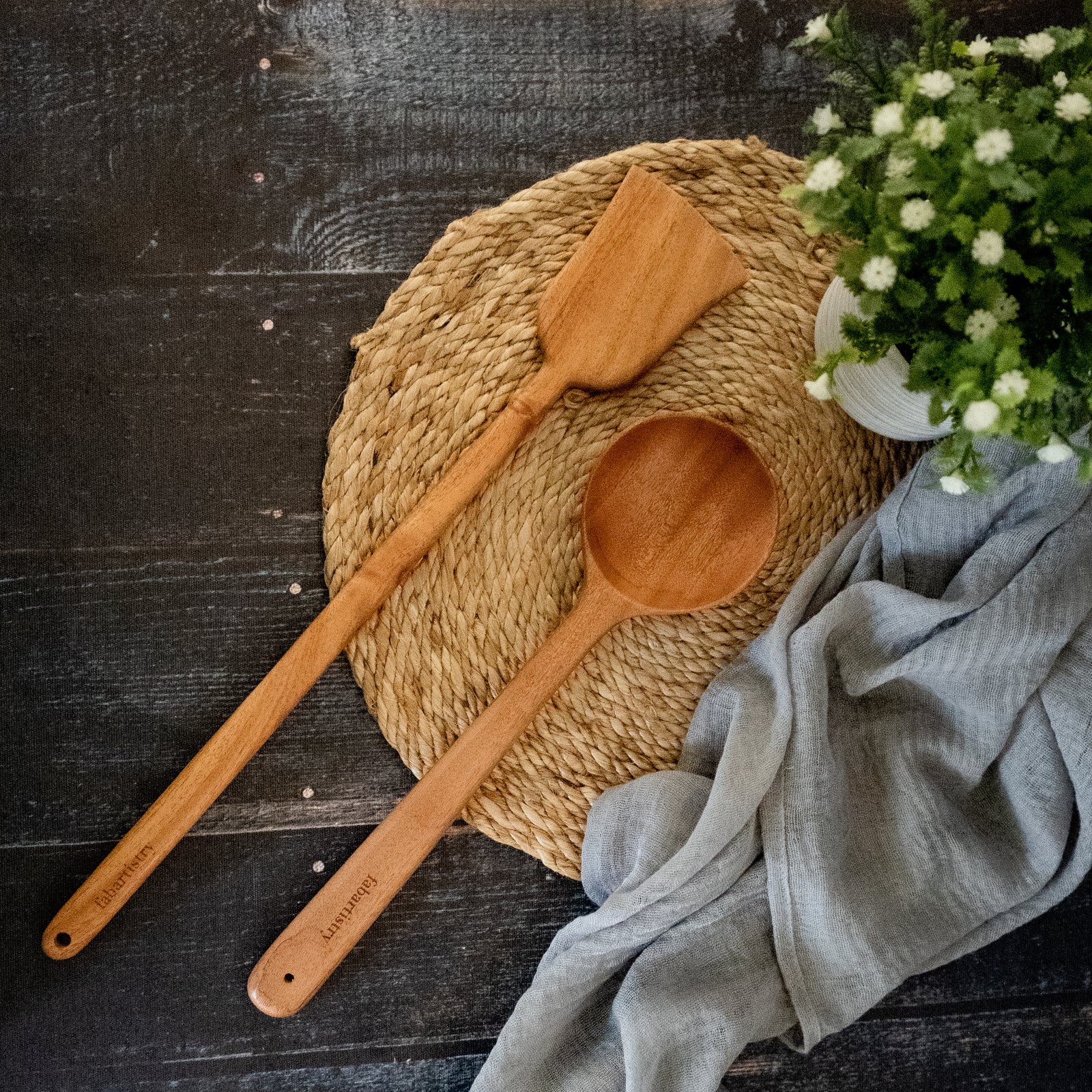 Pure Neem Wood Kitchen Ladles for Curry and Dosa freeshipping - fabartistry
