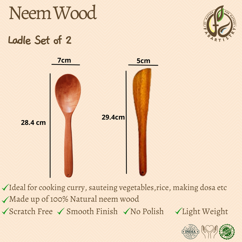 Neem Wood Ladles Set Of 2(Vegetables and Saute)