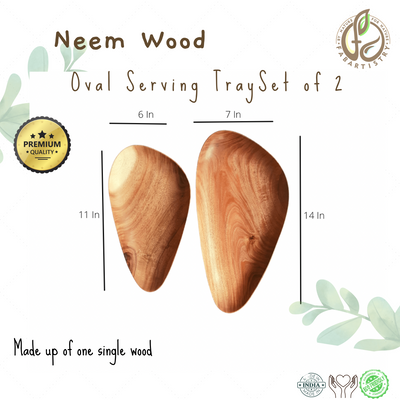 Neem Wood Tray/Serving Plate  (Set of 2 )
