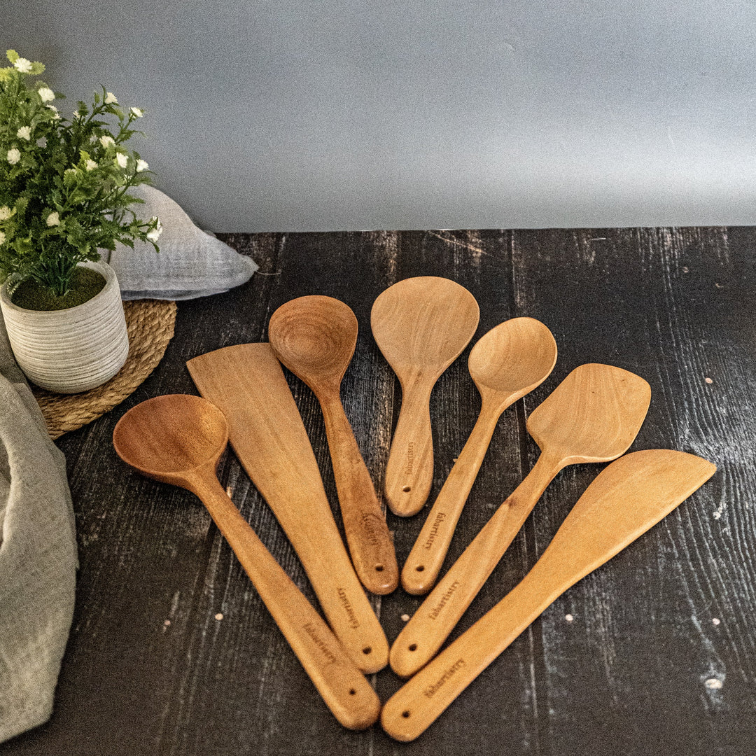 Buy Wooden Spoons/Spatula/Ladle for Cooking &amp; Serving (Set of 7) - Fabartistry