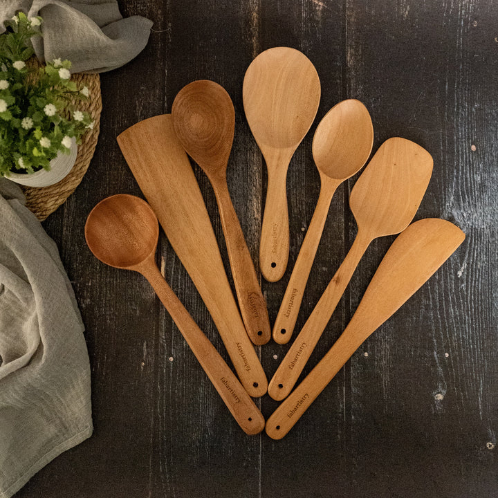 Buy Wooden Spoons/Spatula/Ladle for Cooking &amp; Serving (Set of 7) - Fabartistry
