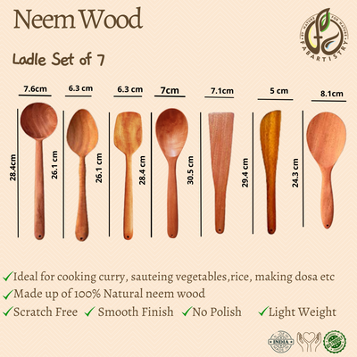 Buy Wooden Spoons/Spatula/Ladle for Cooking & Serving (Set of 7) - Fabartistry