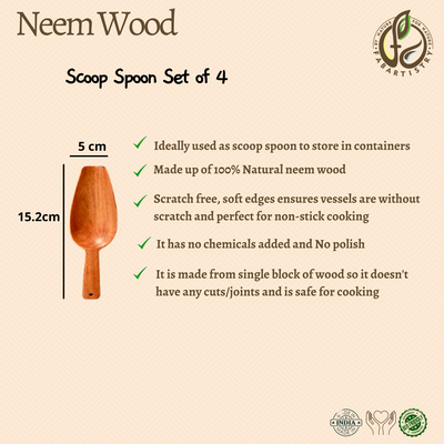 Neem Wood Scoop (Set of 4)