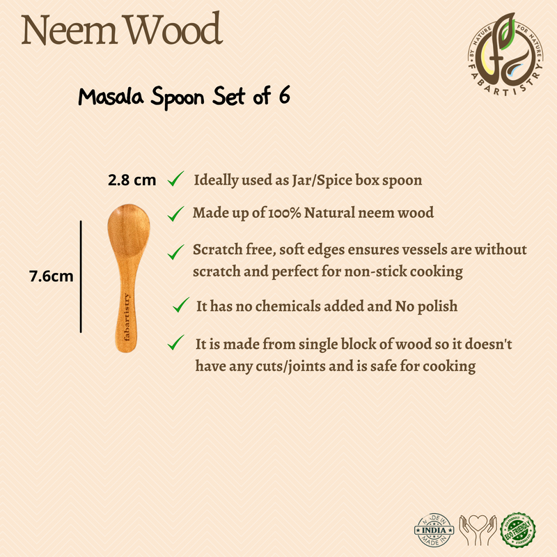 Neem Wood Condiment Spoons (Set of 6)