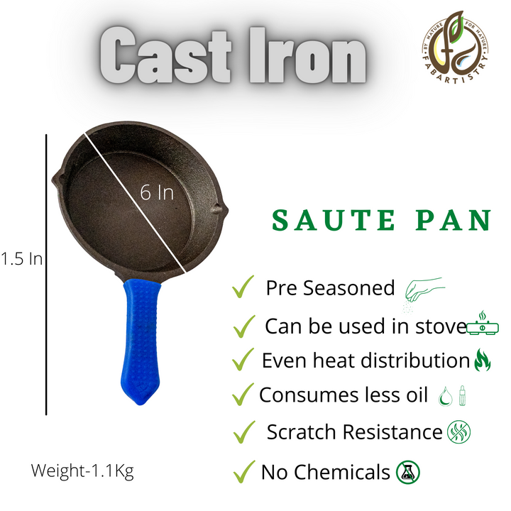 Pre-Seasoned Cast Iron Saute Pan with Silicon Grip(6")